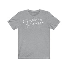 Load image into Gallery viewer, Aiden Romeo Unisex Jersey Short Sleeve Tee (f/b/sleeve details)