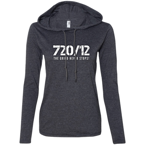 720/12 THE GRIND NEVER Anvil Ladies' LS T-Shirt Hoodie White Print