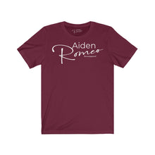 Load image into Gallery viewer, Aiden Romeo Unisex Jersey Short Sleeve Tee (f/b/sleeve details)