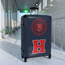 Load image into Gallery viewer, H • 1867 BISON HOUSE  Carry-On Suitcase – Navy Collegiate Travel Luggage with Crest