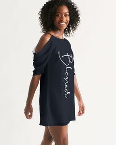 “Blessed” Women's Open Shoulder A-Line Dress (Navy)