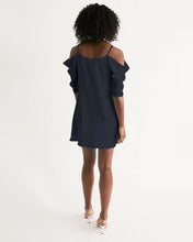 Load image into Gallery viewer, “Blessed” Women&#39;s Open Shoulder A-Line Dress (Navy)