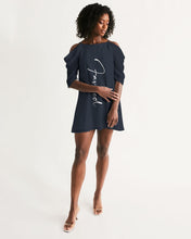 Load image into Gallery viewer, “Favored” Women&#39;s Open Shoulder A-Line Dress (Navy)