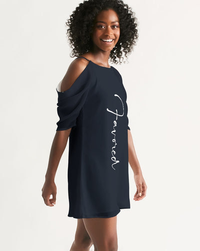 “Favored” Women's Open Shoulder A-Line Dress (Navy)