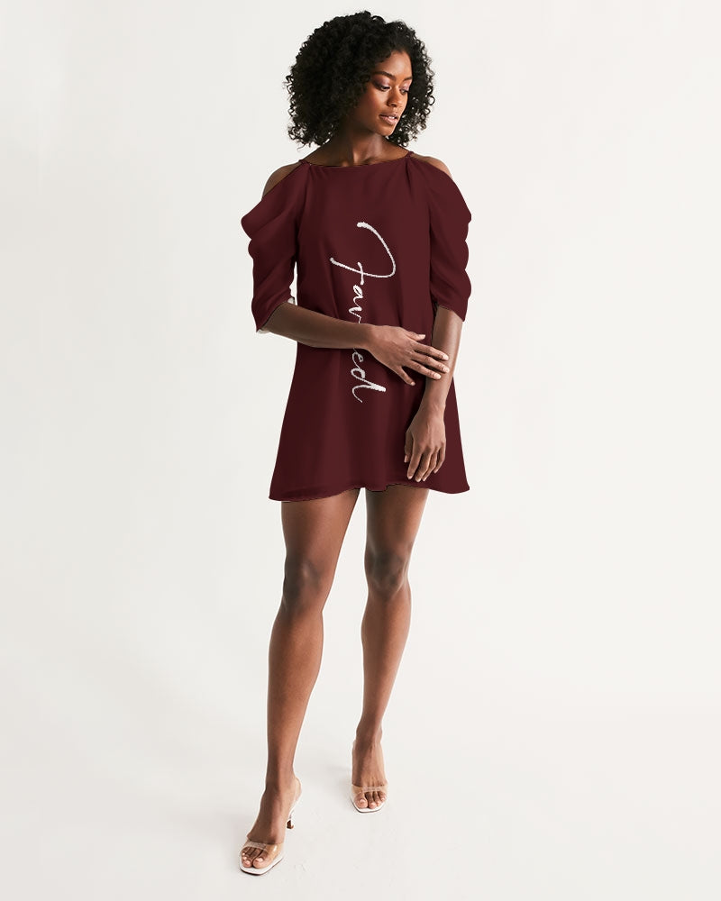 “Favored” Women's Open Shoulder A-Line Dress (Cranberry)