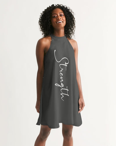 “Strength” Women's Halter Dress (Grey)