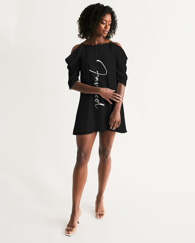“Favored” Women's Open Shoulder A-Line Dress (Black)