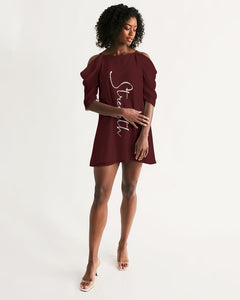 “Strength” Women's Open Shoulder A-Line Dress (Cranberry)
