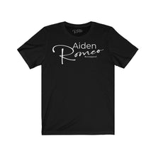 Load image into Gallery viewer, Aiden Romeo Unisex Jersey Short Sleeve Tee (f/b/sleeve details)