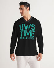 Load image into Gallery viewer, TIME Men&#39;s Long Sleeve Sports Jersey (Black/teal)