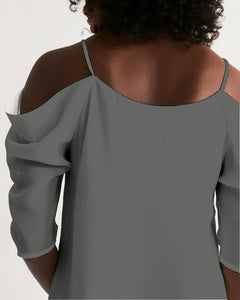 “Strength” Women's Open Shoulder A-Line Dress (Grey)