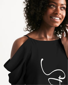 “Strength” Women's Open Shoulder A-Line Dress (Black)