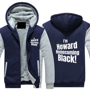 HOWARD HOMECOMING BLACK Hoodie Full Zip Warm and Thick Plush Sweater for Men Front and Back Print
