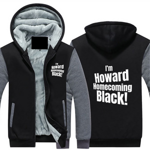 HOWARD HOMECOMING BLACK Hoodie Full Zip Warm and Thick Plush Sweater for Men Front and Back Print