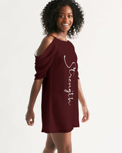 Load image into Gallery viewer, “Strength” Women&#39;s Open Shoulder A-Line Dress (Cranberry)