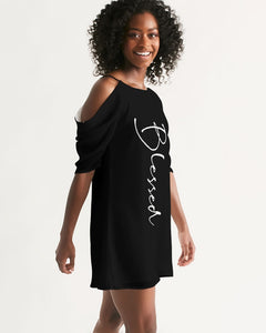 "Blessed" Women's Open Shoulder A-Line Dress (Black)