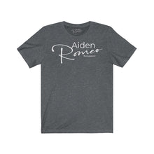Load image into Gallery viewer, Aiden Romeo Unisex Jersey Short Sleeve Tee (f/b/sleeve details)