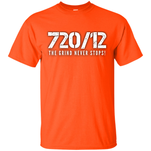 720/12 THE GRIND NEVER STOPS! White print T-Shirt