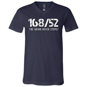 168/52 THE GRIND NEVER STOPS! White print V-neck T-Shirt