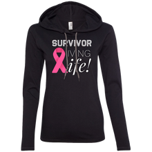 Load image into Gallery viewer, &quot;Survivor Living Life&quot; (Cancer Survivor) Ladies&#39; LS T-Shirt Hoodie