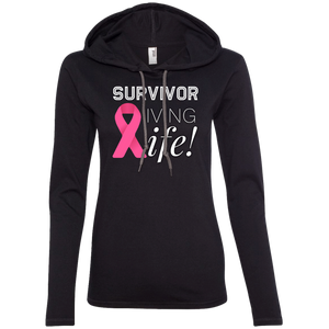 "Survivor Living Life" (Cancer Survivor) Ladies' LS T-Shirt Hoodie