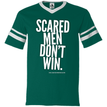 Load image into Gallery viewer, &quot;Scared Men Don&#39;t Win&quot; V-Neck Sleeve Stripe Jersey
