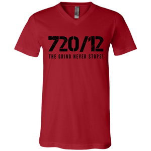 720/12 THE GRIND NEVER STOPS! Black print V-Neck T-Shirt
