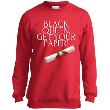 Load image into Gallery viewer, Black Queen Get Your Paper  Port and Co. Youth Crewneck Sweatshirt