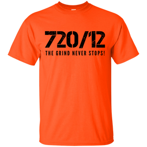 720/12 THE GRIND NEVER STOPS! Black print T-Shirt