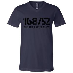168/52 THE GRIND NEVER STOPS! Black print SS V-Neck T-Shirt