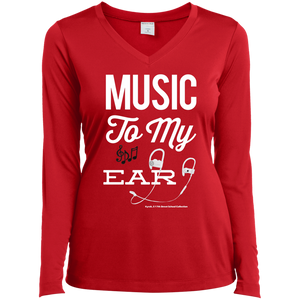 "Music To My Ear..." Ladies' LS Performance V-Neck T-Shirt