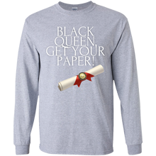 Load image into Gallery viewer, Black Queen Get Your Paper  Youth LS T-Shirt