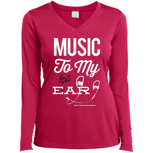 "Music To My Ear..." Ladies' LS Performance V-Neck T-Shirt