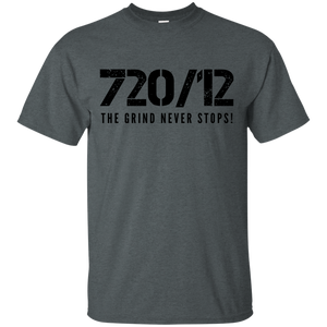 720/12 THE GRIND NEVER STOPS! Black print T-Shirt