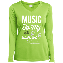 Load image into Gallery viewer, &quot;Music To My Ear...&quot; Ladies&#39; LS Performance V-Neck T-Shirt