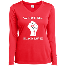 Load image into Gallery viewer, BLACK LOVE Sport-Tek Ladies&#39; LS Performance V-Neck T-Shirt
