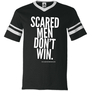 "Scared Men Don't Win" V-Neck Sleeve Stripe Jersey
