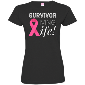 "Survivor Living Life" (Cancer Survivor) Ladies' Fine Jersey T-Shirt