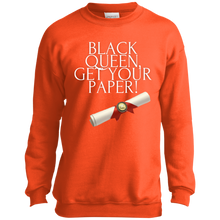 Load image into Gallery viewer, Black Queen Get Your Paper  Port and Co. Youth Crewneck Sweatshirt