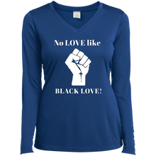 Load image into Gallery viewer, BLACK LOVE Sport-Tek Ladies&#39; LS Performance V-Neck T-Shirt