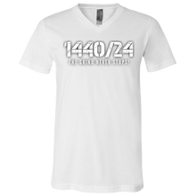 Load image into Gallery viewer, 1440/24 THE GRIND NEVER STOPS! White print V Neck T-Shirt