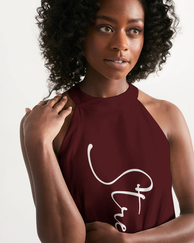 “Strength” Women's Halter Dress (Cranberry)