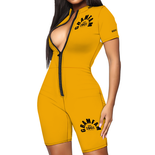 GRAMFAM 1901 Women's  Short Sleeve Zipper Jumpsuit (Grambling)