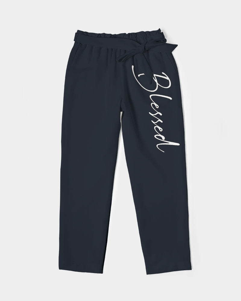 “Blessed” Women's Belted Tapered Pants (Navy)
