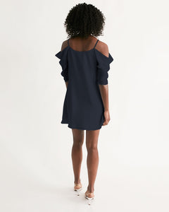 “Favored” Women's Open Shoulder A-Line Dress (Navy)