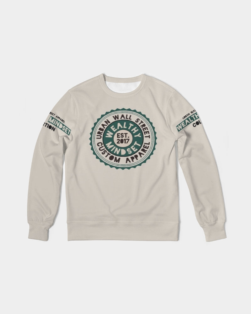Wealthy Mindset (Cream/Green) Men's Classic French Terry Crewneck Pullover