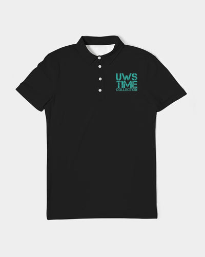 TIME Men's Slim Fit Short Sleeve Polo (Black/teal)