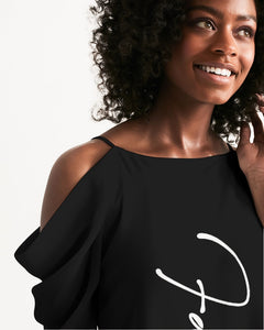 “Favored” Women's Open Shoulder A-Line Dress (Black)