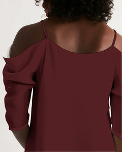 “Strength” Women's Open Shoulder A-Line Dress (Cranberry)